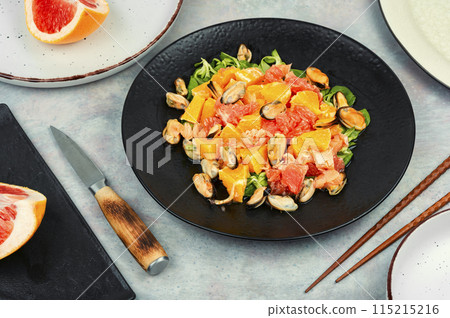 Salad with citrus fruits and seafood, breakfast. Salad with citrus fruits and seafood, breakfast. 115215216