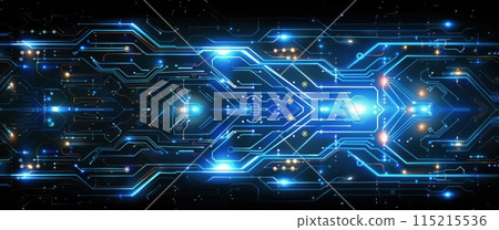 Abstract Digital Circuit Board With Glowing Lights 115215536