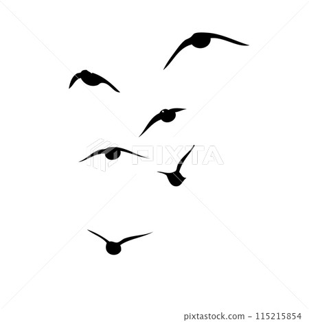 Flying birds silhouette flock. hand drawing. Not AI, Vector illustration Flying birds silhouette flock. hand drawing. Not AI, Vector illustration 115215854