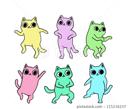 A set of colorful cats who are just starting to practice dancing A set of colorful cats who are just starting to practice dancing 115216237