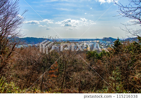 Sendai City, Mount Taihaku Nature Observation Forest: View of the city and the Pacific Ocean from the Miharashi Path 115216338