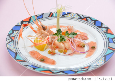 Dinner with fresh scampi and spring flavours Dinner with fresh scampi and spring flavours 115217071