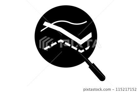 用放大鏡放大的線圖的黑色剪影圖標 用放大鏡放大的線圖的黑色剪影圖標 115217152