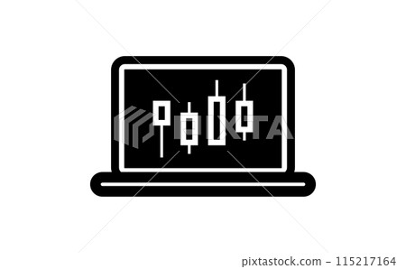 筆記型電腦螢幕上顯示的外匯圖表的黑色剪影圖標 115217164