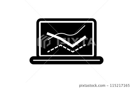筆記型電腦螢幕上顯示的多線圖的黑色剪影圖標 筆記型電腦螢幕上顯示的多線圖的黑色剪影圖標 115217165