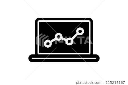 Black silhouette icon of a line graph displayed on a laptop screen Black silhouette icon of a line graph displayed on a laptop screen 115217167