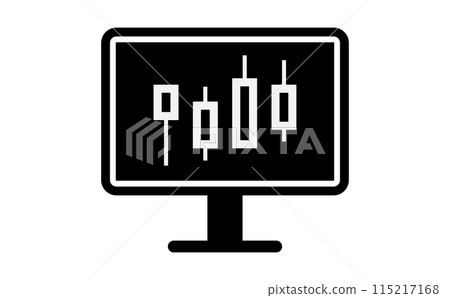 Black silhouette icon of a forex chart displayed on a computer screen 115217168