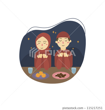Iftar illustration with people having a meal Iftar illustration with people having a meal 115217251