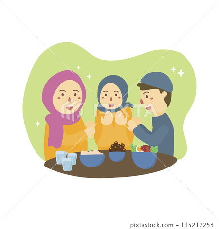 Moslem family enjoying ramadan iftar together in happiness during fastin.eps Moslem family enjoying ramadan iftar together in happiness during fastin.eps 115217253