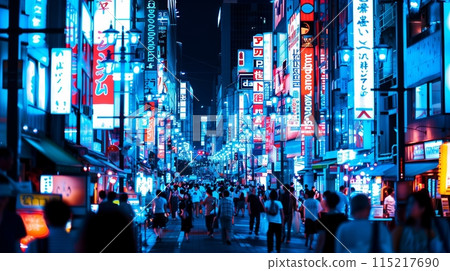 Streets of downtown Japan at night 115217690