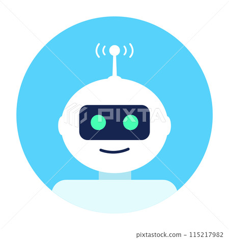 blue Robot or chatbot template. Chat Bot icon for website. Vector illustration in Modern flat style. 115217982