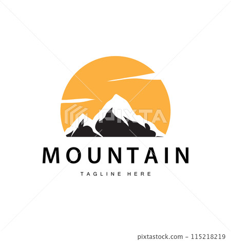 Mountain Logo, Mountain Adventure with Silhouette Model in Simple Modern Style Vector Design for Company and Product Brand Mountain Logo, Mountain Adventure with Silhouette Model in Simple Modern Style Vector Design for Company and Product Brand 115218219