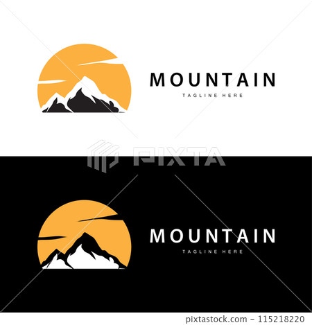 Mountain Logo, Mountain Adventure with Silhouette Model in Simple Modern Style Vector Design for Company and Product Brand 115218220