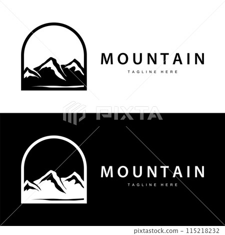 Mountain Logo, Mountain Adventure with Silhouette Model in Simple Modern Style Vector Design for Company and Product Brand Mountain Logo, Mountain Adventure with Silhouette Model in Simple Modern Style Vector Design for Company and Product Brand 115218232
