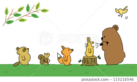 Pediatric materials, illustrations of forest animals waiting for a bear doctor's appointment 115218546