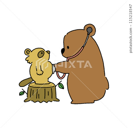 Pediatric materials, illustration of a raccoon being examined by a bear doctor 115218547