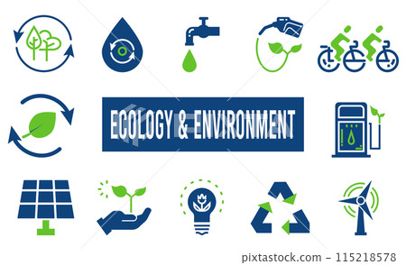 Ecology and Energy Solid Icons set. Natural symbols related to ecology and nature. The symbols for green technology, green energy, and renewable energy. 115218578