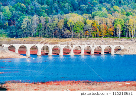 Taushubetsu River Bridge in autumn in Hokkaido - From the Taushubetsu Observatory - Taushubetsu River Bridge in autumn in Hokkaido - From the Taushubetsu Observatory - 115218681