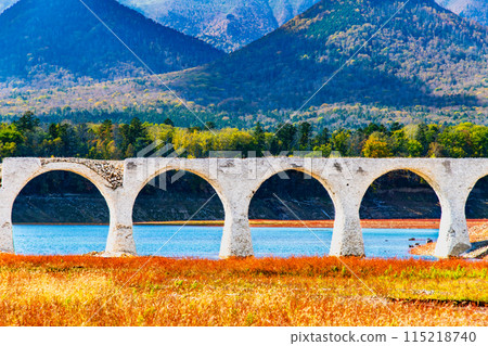 北海道秋天的Taushubetsu河大橋 115218740
