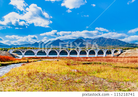 Taushubetsu River Bridge in autumn, Hokkaido 115218741