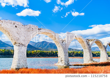 Taushubetsu River Bridge in autumn, Hokkaido 115218758