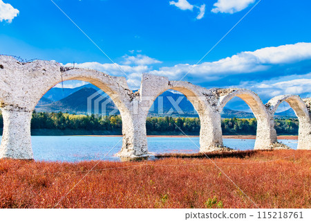 Taushubetsu River Bridge in autumn, Hokkaido 115218761