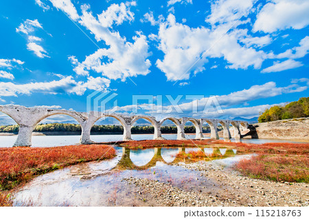 Taushubetsu River Bridge in autumn, Hokkaido 115218763