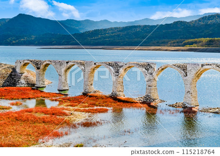 Taushubetsu River Bridge in autumn, Hokkaido 115218764