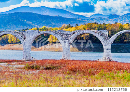 Taushubetsu River Bridge in autumn, Hokkaido 115218766