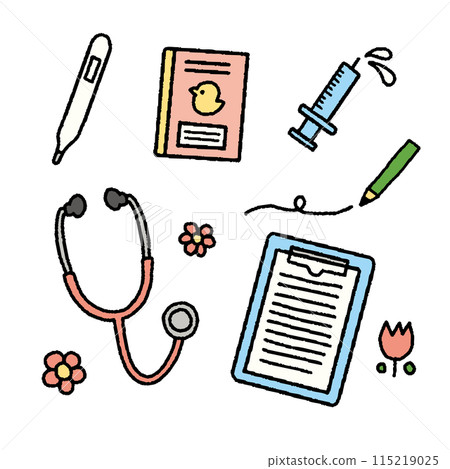 Simple hand-drawn illustration icons related to pediatrics 115219025