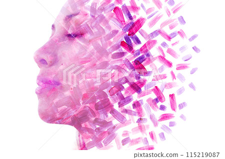 A paintography profile portrait of a woman in pink colors 115219087