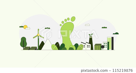 Carbon Footprint concept. Sustainable of Green Energy, Ecology and environment development. Flat Vector illustration. 115219876