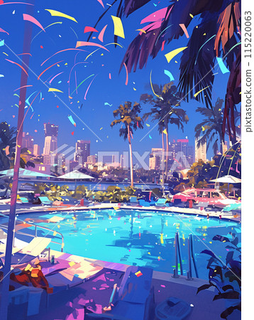 夏季泳池 80 年代熱帶形象度假酒店 夏季泳池 80 年代熱帶形象度假酒店 115220063