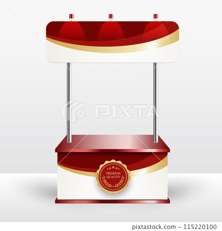 Luxury product display counter red gold Isolated from the white background. Display tables for sale. vector design illustration. 115220100