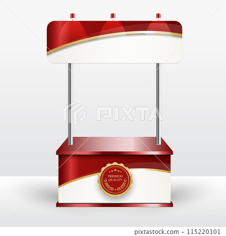 Luxury product display counter red gold Isolated from the white background. Display tables for sale. vector design illustration. 115220101