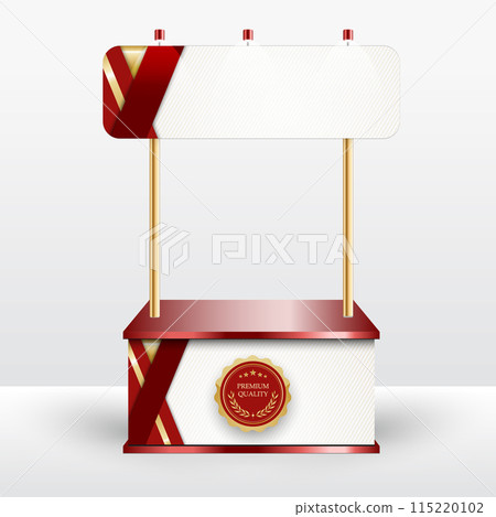 Luxury product display counter red gold Isolated from the white background. Display tables for sale. vector design illustration. 115220102