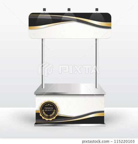 Luxury product display counter black gold Isolated from the white background. Display tables for sale. vector design illustration. 115220103