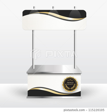 Luxury product display counter black gold Isolated from the white background. Display tables for sale. vector design illustration. 115220105