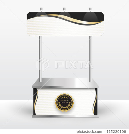 Luxury product display counter black gold Isolated from the white background. Display tables for sale. vector design illustration. 115220106