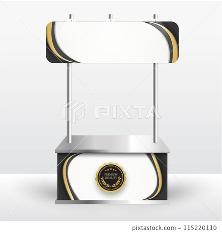 Luxury product display counter black gold Isolated from the white background. Display tables for sale. vector design illustration. Luxury product display counter black gold Isolated from the white background. Display tables for sale. vector design illustration. 115220110