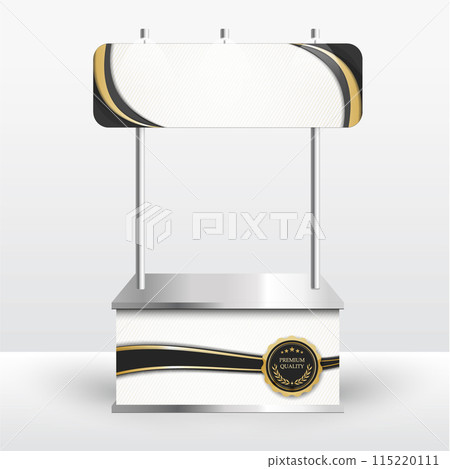 Luxury product display counter black gold Isolated from the white background. Display tables for sale. vector design illustration. Luxury product display counter black gold Isolated from the white background. Display tables for sale. vector design illustration. 115220111
