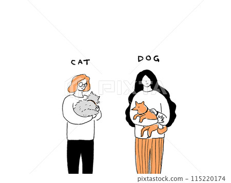 一個戴眼鏡的女人抱著一隻貓,一個長髮的女人抱著一隻狗, 一個戴眼鏡的女人抱著一隻貓,一個長髮的女人抱著一隻狗, 115220174