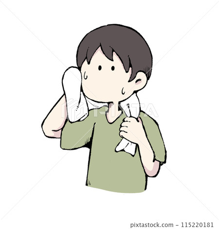 A man wiping a sweat with a towel 115220181
