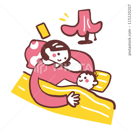 年輕母親讓孩子上床插畫素材 年輕母親讓孩子上床插畫素材 115220207