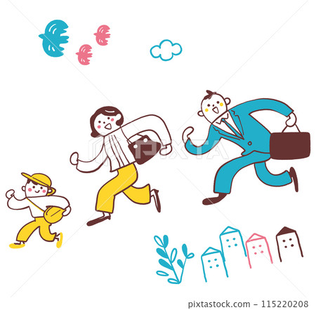 Stock image of a set of parents and children walking happily and leading a social life Stock image of a set of parents and children walking happily and leading a social life 115220208