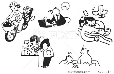 Illustration material of a young couple living while raising a young child Illustration material of a young couple living while raising a young child 115220218