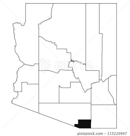 Map of Santa Cruz County in Arizona state on white background. single County map highlighted by black colour on Arizona map. UNITED STATES, US 115220947