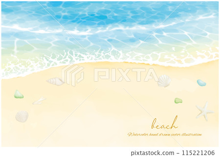 Watercolor hand drawn white sand beach and blue sea background illustration Watercolor hand drawn white sand beach and blue sea background illustration 115221206