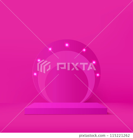 3d pink color podium with lighting and minimal pink wall scene Vector 115221262