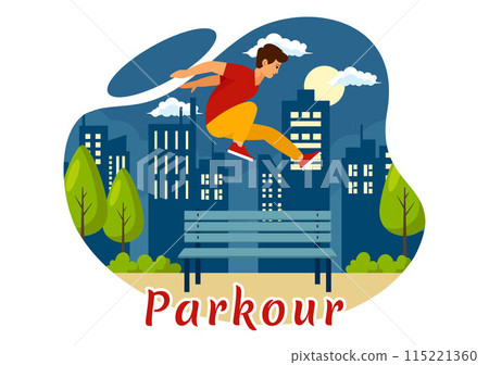 Parkour Sports Vector Illustration featuring Young Men Jumping Over Walls and Barriers in City Street and Building in a Flat Style Cartoon Background Parkour Sports Vector Illustration featuring Young Men Jumping Over Walls and Barriers in City Street and Building in a Flat Style Cartoon Background 115221360